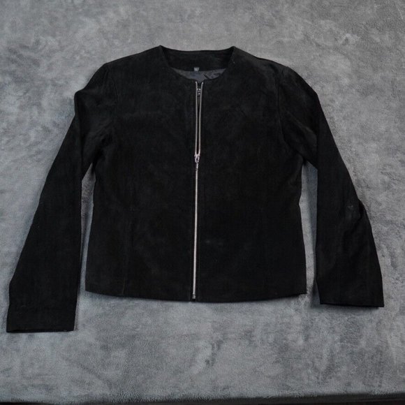 Raffaelo Women's Suede Leather Jacket Size XL Black Silver Zipper‎ Stylish READ - Picture 2 of 9